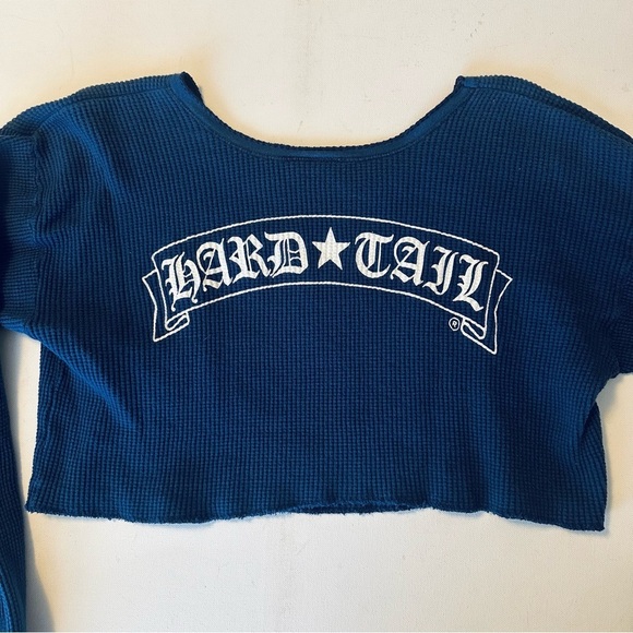 Vintage Hard Tail USA crop top logo blue heart thermal long sleeve raw edge - Picture 9 of 12